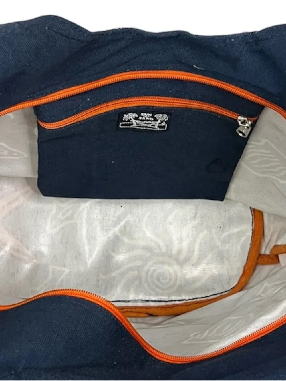 Sun N Sand Navy Beach Tote with Orange Starfish and White Shell Print